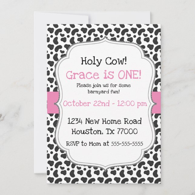 Pink Holy Cow I'm One First Birthday  Invitation (Front)