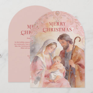 Pink Holy Family Christian Christmas LPM26 Holiday Card