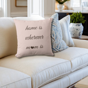 Pink Home is wherever Mum is Heart Christmas Gift Cushion