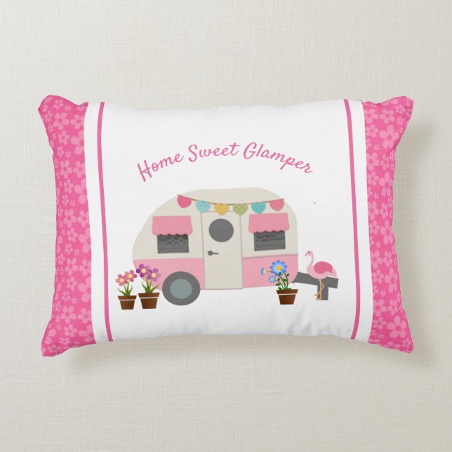Pink Home Sweet Glamper Accent Pillow (Front)