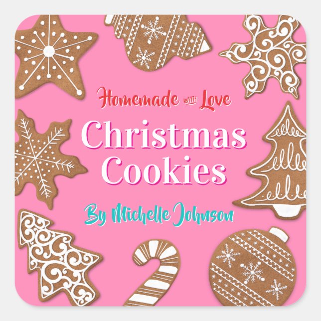 Pink Homemade Christmas Cookies Square Sticker (Front)