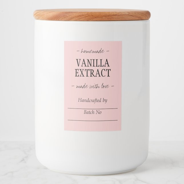 Pink Homemade Handcrafted Vanilla Extract Food Label (Front)