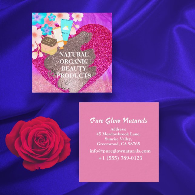 Pink Homemade Organic Natural Skincare Products Square Business Card (Creator Uploaded)