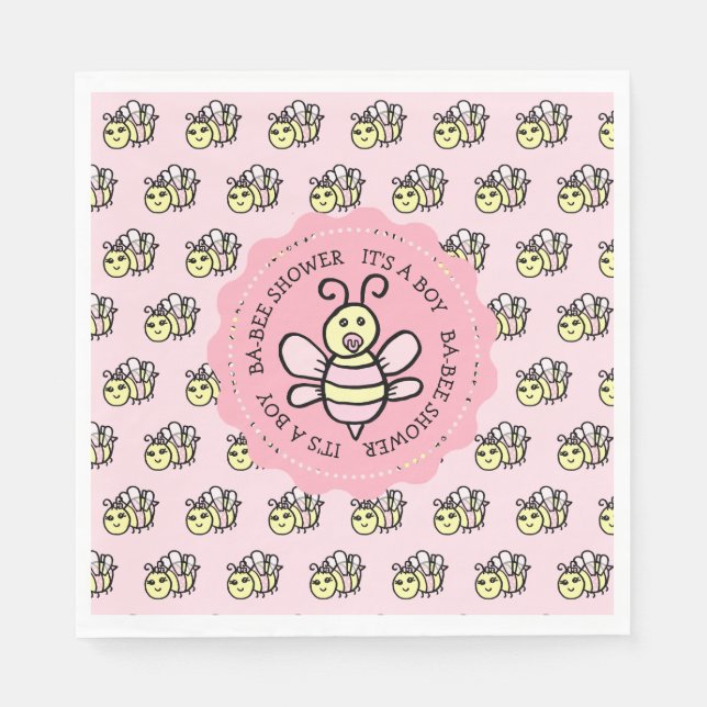 Pink Honey Bee Girl's Baby Shower Napkin (Front)