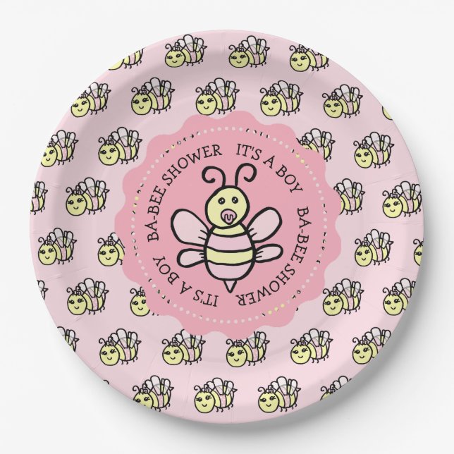 Pink Honey Bee Girl's Baby Shower Paper Plate (Front)