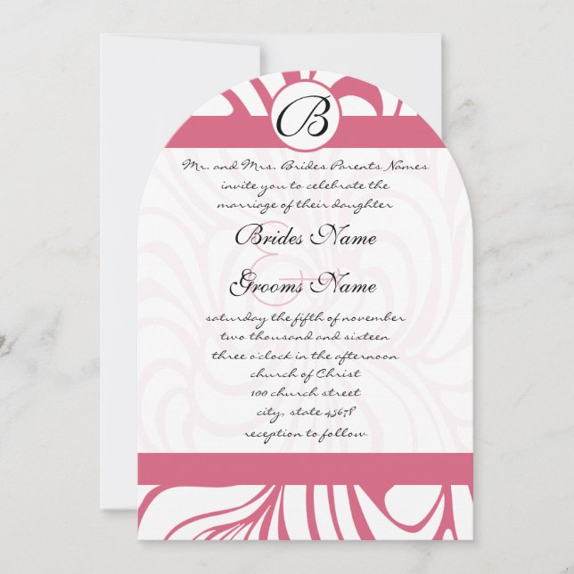 Pink Honeysuckle Funky Swirls Wedding Invites (Front)