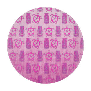 Pink Honu And Tiki Mask Cutting Board
