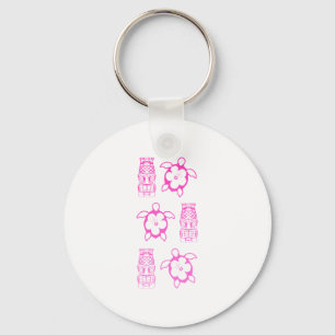 Pink Honu And Tiki Mask Key Ring
