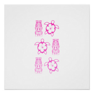 Pink Honu And Tiki Mask Poster