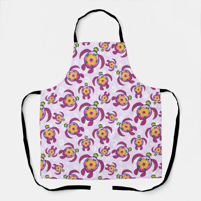 Pink Honu Turtles Hibiscus Flowers Apron (Front)