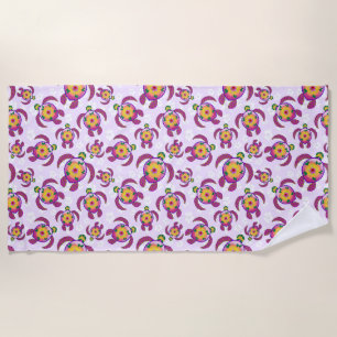 Pink Honu Turtles Hibiscus Flowers Beach Towel