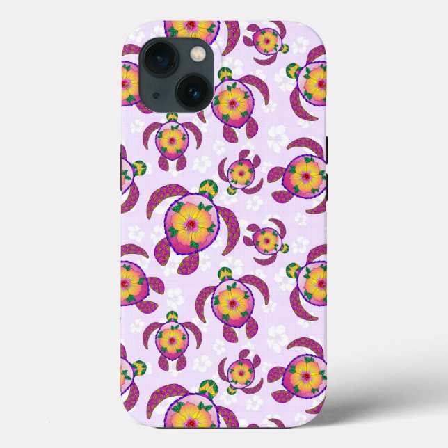 Pink Honu Turtles Hibiscus Flowers Case-Mate iPhone Case (Back)