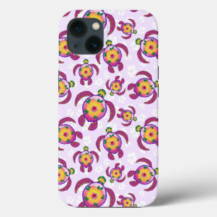 Pink Honu Turtles Hibiscus Flowers iPhone 13 Case