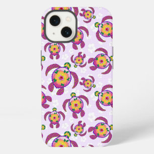 Pink Honu Turtles Hibiscus Flowers iPhone 13 Case