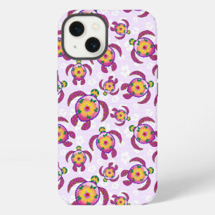 Pink Honu Turtles Hibiscus Flowers iPhone 13 Case