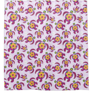 Pink Honu Turtles Hibiscus Flowers Shower Curtain