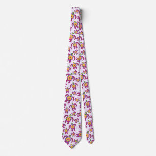 Pink Honu Turtles Hibiscus Flowers Tie