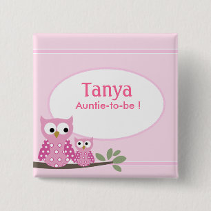 Pink Hoot Owls Baby Shower Name Tag Button