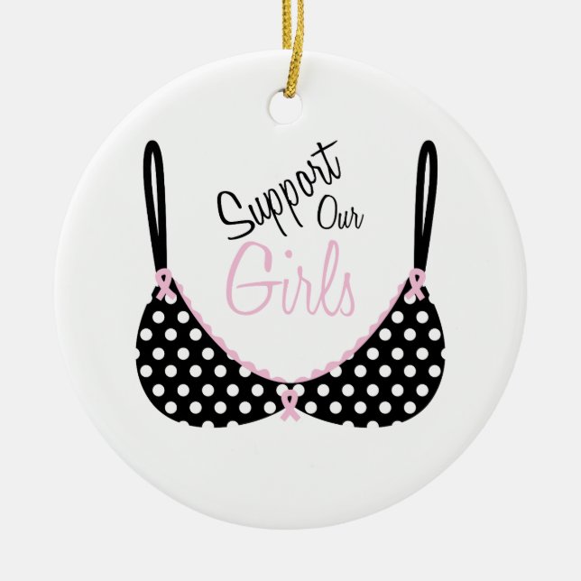 Pink Hope Awareness Ribbon Bra Ceramic Tree Decoration (Front)