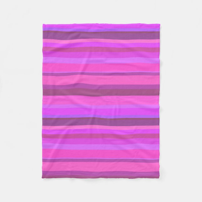 Pink horizontal stripes fleece blanket (Front)