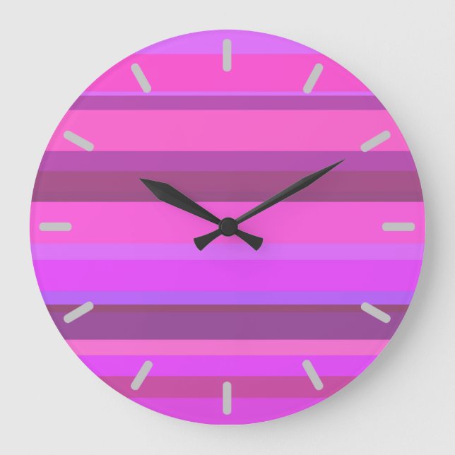 Pink horizontal stripes large clock (Front)