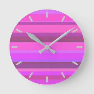 Pink horizontal stripes round clock