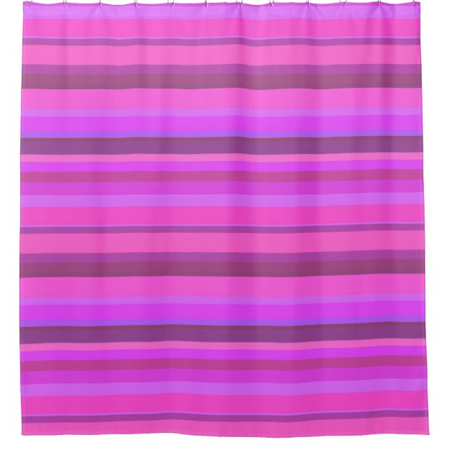 Pink horizontal stripes shower curtain (Front)