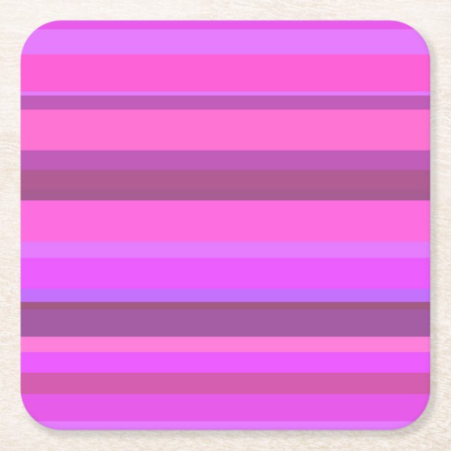 Pink horizontal stripes square paper coaster (Front)