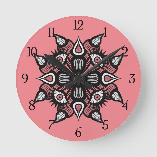 Pink Horror Art Creepy Demon Creature Round Clock (Front)