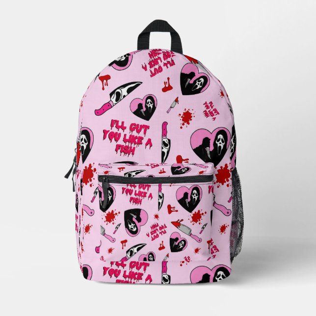 Pink Horror Slasher Pattern | Spooky Valentine Kni Printed Backpack (Front)