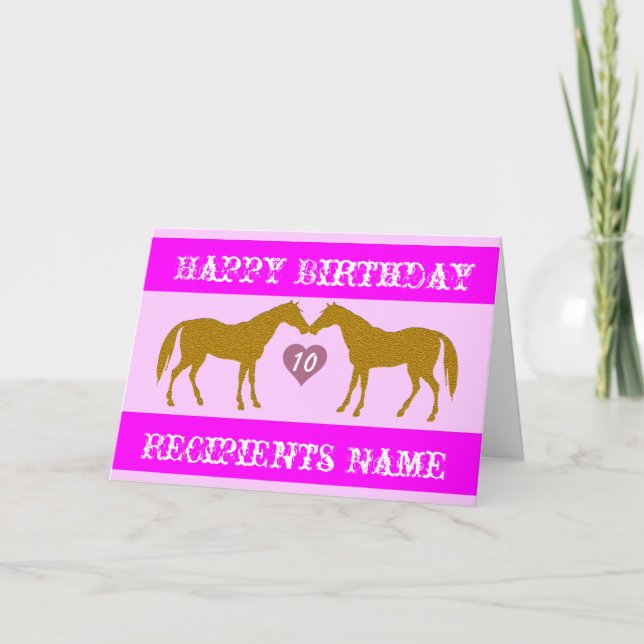 Pink Horse Age Birthday Card - Horse Age Card 10 (Front)