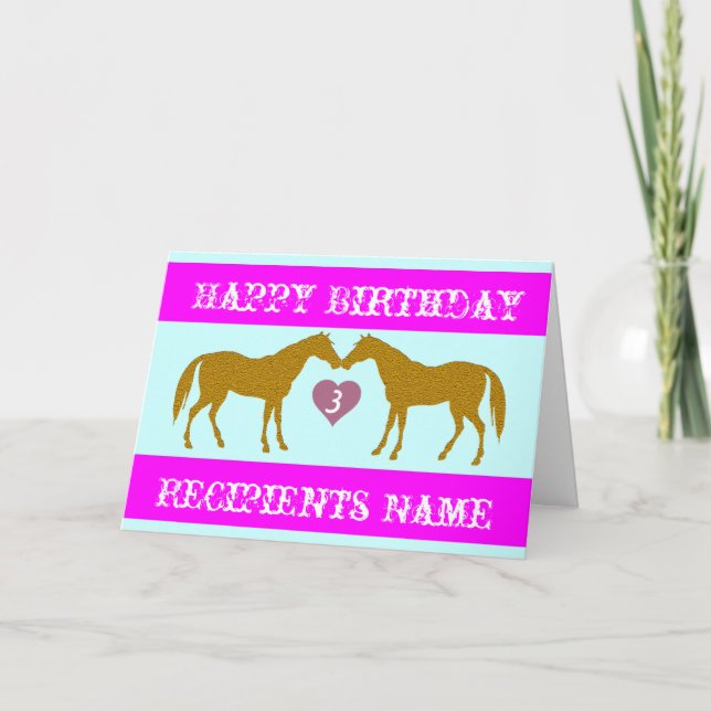 Pink Horse Age Birthday Card - Horse Age Card 3 (Front)
