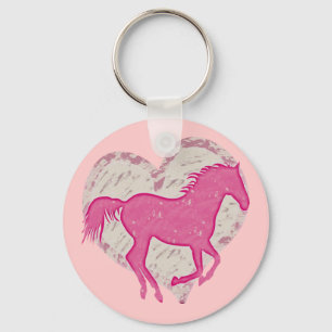 Pink Horse and Heart Key Ring