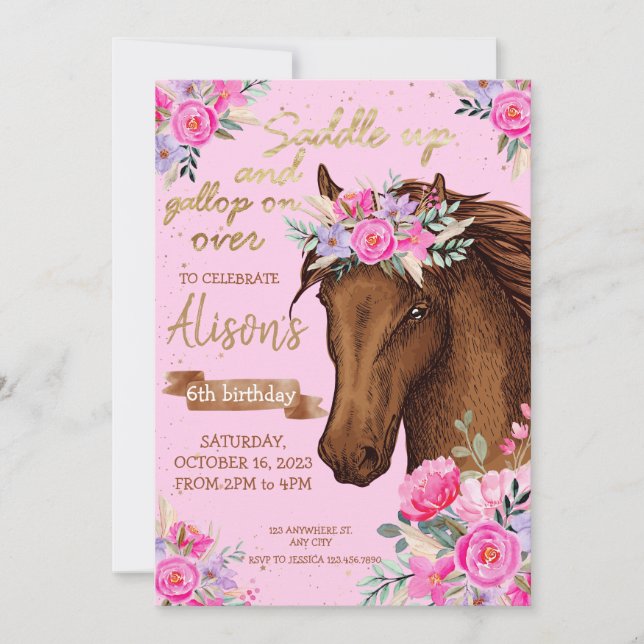 Pink Horse Birthday Party Cowgirl Invitation (Front)
