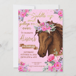 Pink Horse Birthday Party Cowgirl Invitation