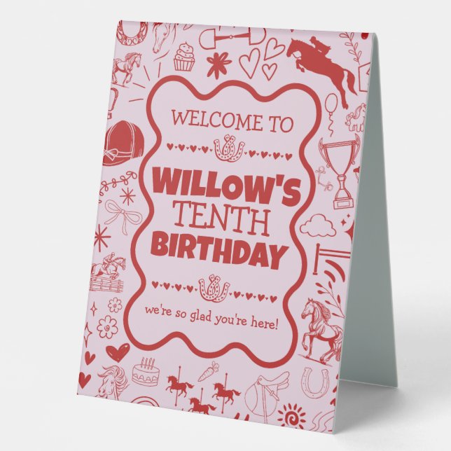 Pink Horse Girl Photo Equestrian Birthday Welcome (Front)