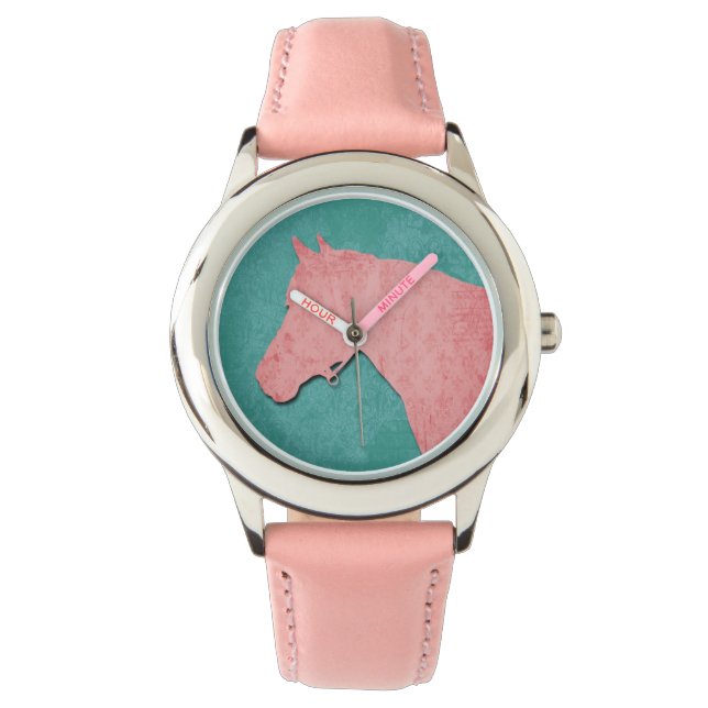 Pink Horse on Turquoise Watch (Front)