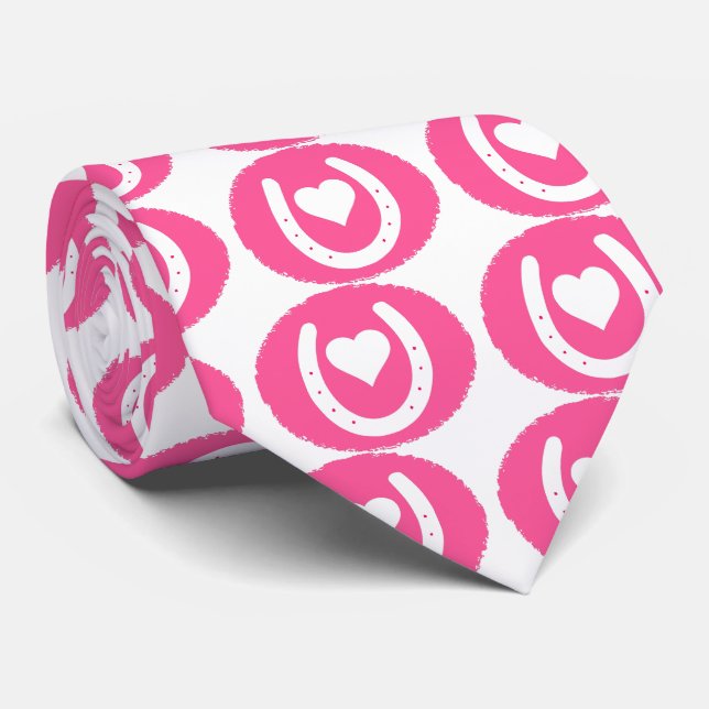 Pink Horse Shoe and Heart Tie (Rolled)