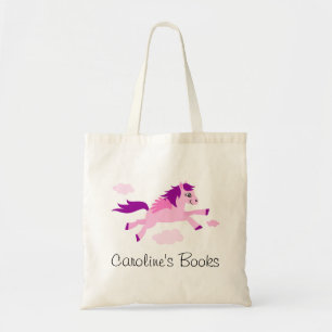Pink horse with wings personalised library book tote bag