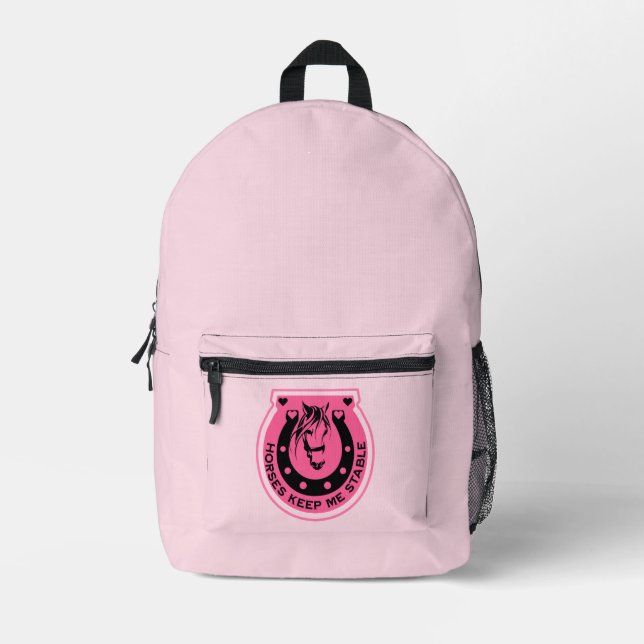 Pink Horseback Rider Printed Backpack (Front)
