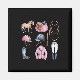 Pink Horseback Riding Doodles Cute Equestrian Hors Magnet