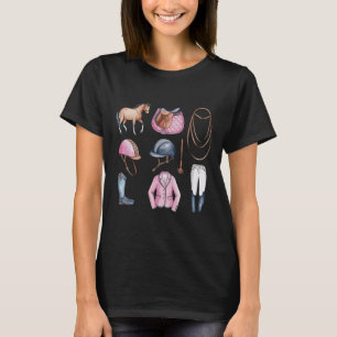 Pink Horseback Riding Doodles Cute Equestrian Hors T-Shirt