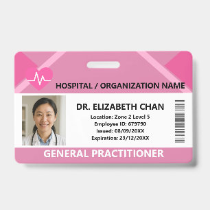 Pink Hospital Doctor Nurse Care Security Photo ID Badge