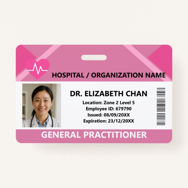 Pink Hospital Doctor Nurse Care Security Photo ID ID Badge (Front)