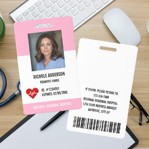 Pink Hospital Medical Employee Logo Photo Id Badge