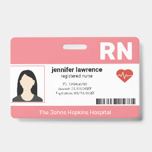 pink   Hospital Medical Employee Photo ,BarCode ID Badge