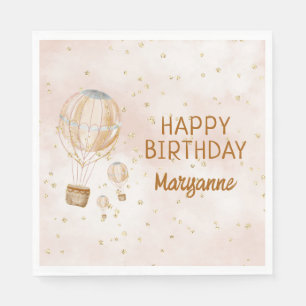 Pink Hot Air Balloon 1st Birthday Napkin