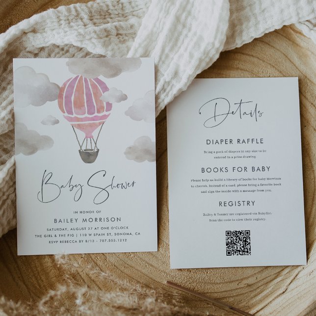 Pink Hot Air Balloon All in One Baby Shower Invitation (Creator Uploaded)