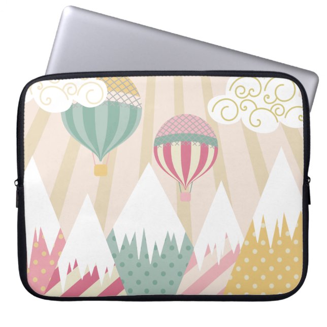 Pink Hot Air Balloon and Mountain Scene Laptop Sleeve (Front)