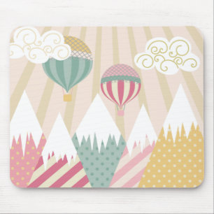 Pink Hot Air Balloon and Mountain Scene Mouse Mat